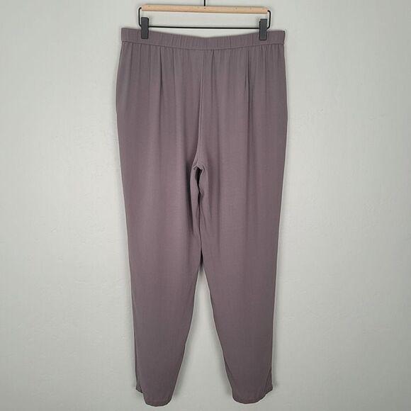 Eileen Fisher Size M Silk Georgette Crepe Pants Pull On Straight Leg Purple - Picture 7 of 12